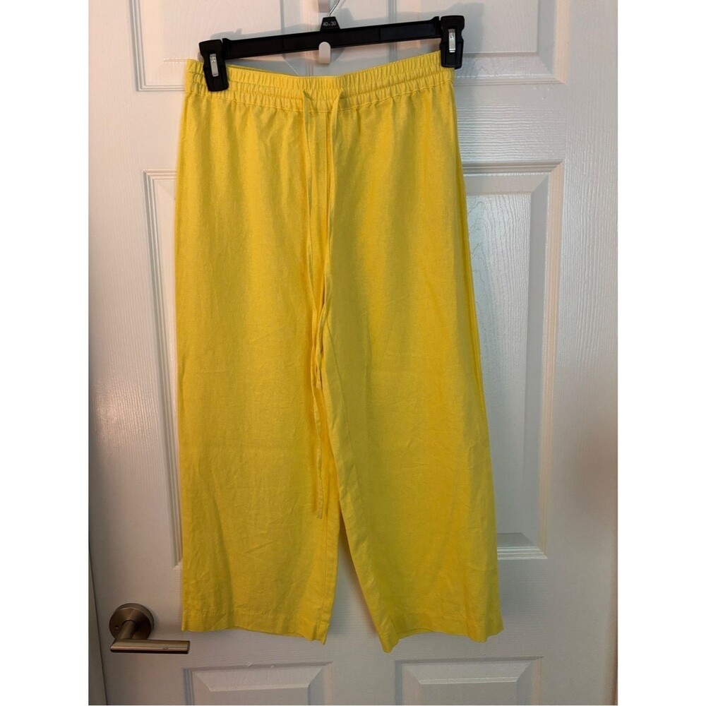 DKNY Women’s XS Yellow Linen Blend Pull On Pants Drawstring Straight Leg Resort